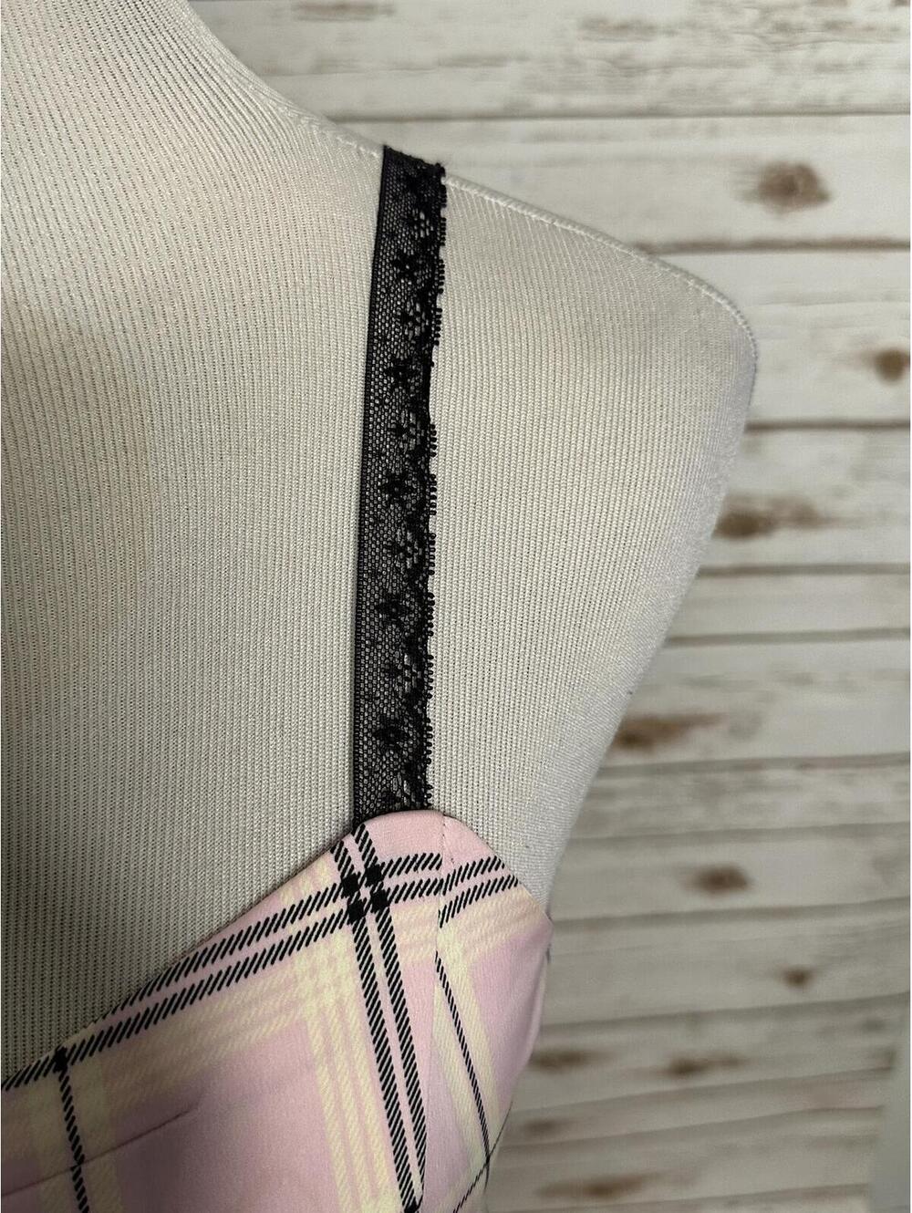 Urban Outfitters pink plaid lace straps slip maxi dress Medium Y2K coquette - Picture 3 of 6